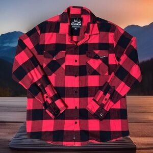 Hush Outdoors Hunting And Fishing Long Sleeve Red And Black Flannel Size: XL